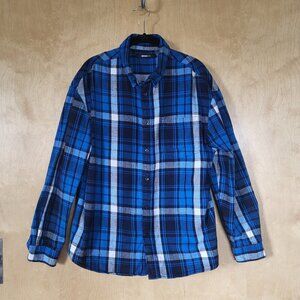 Flannel Button Down Shirt Blue Plaid Size Large